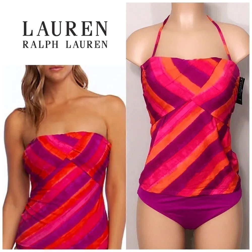 Lauren Ralph Lauren stripe tankini set. 10-top/12-bottom. NWT